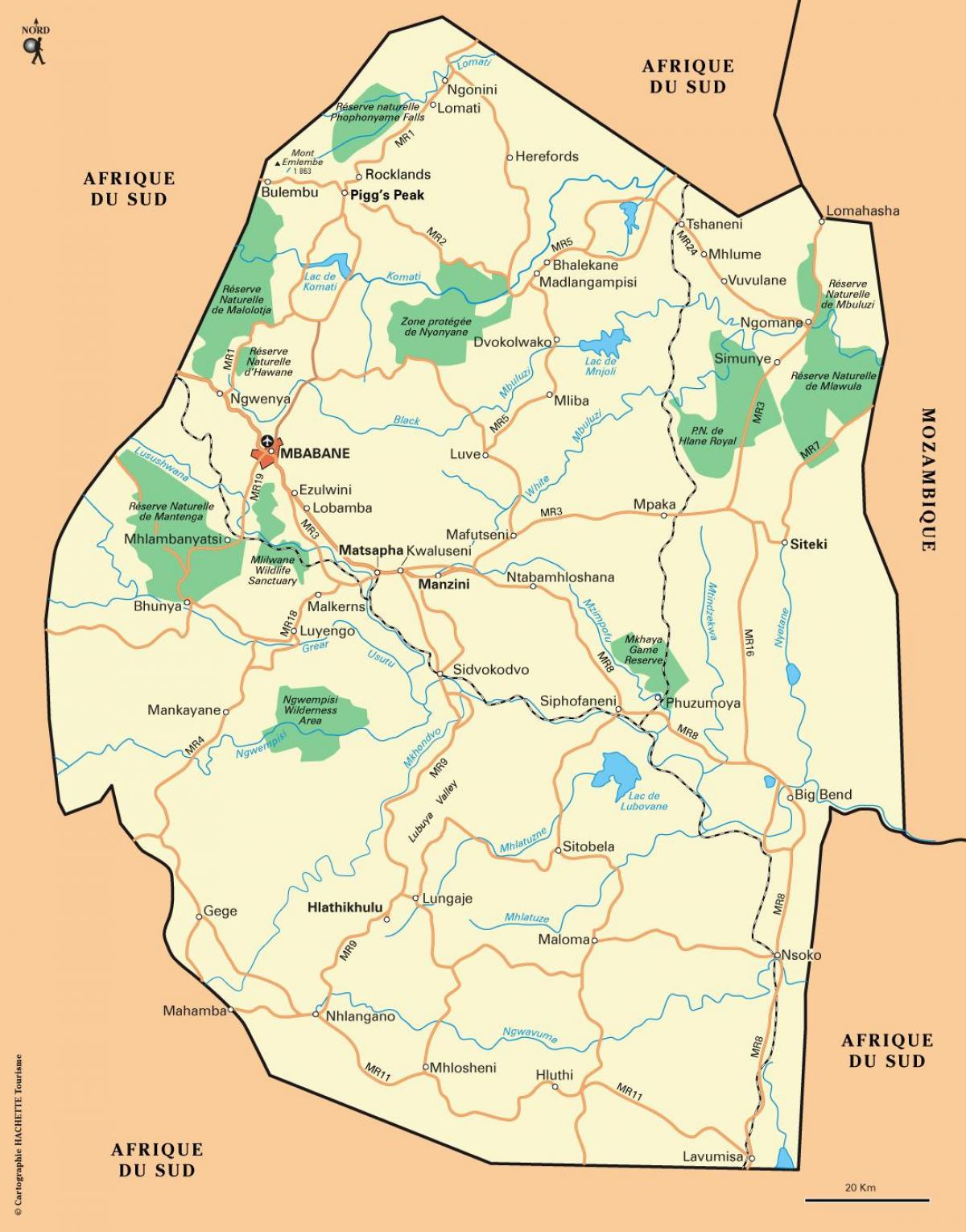 ezulwiniバレースワジランドの地図